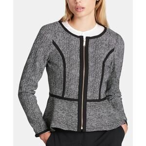 DKNY Collarless Zip-Front Peplum Jacket Black Womens PETITE 2P